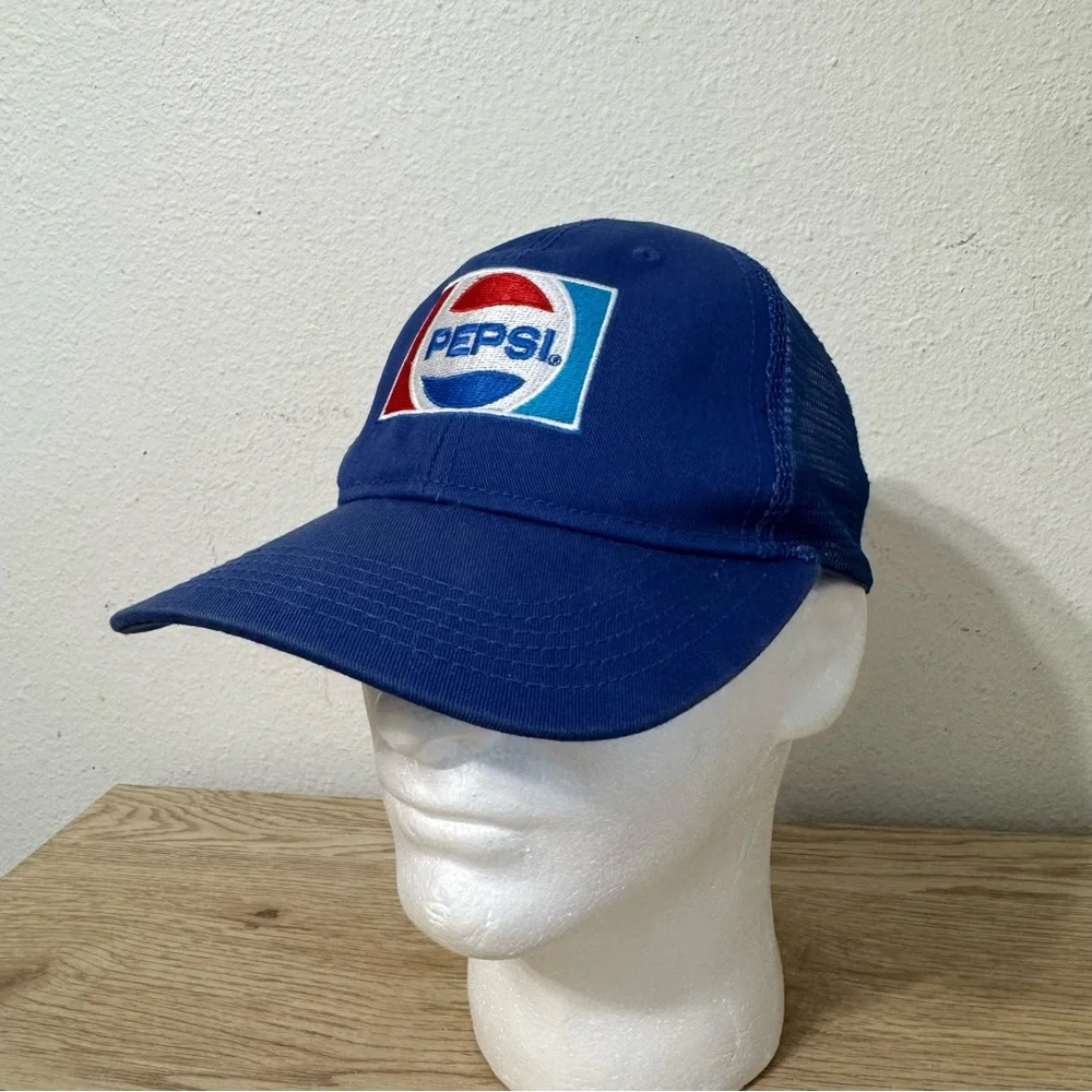 Pepsi Blue Vintage Embroidered‎ Trucker Hat Paramount Apparel Squished Front